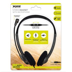 Port Designs Stereo Headset with Mic with 1.2m Cable|1 x 3.5mm|Volume Controller - Black