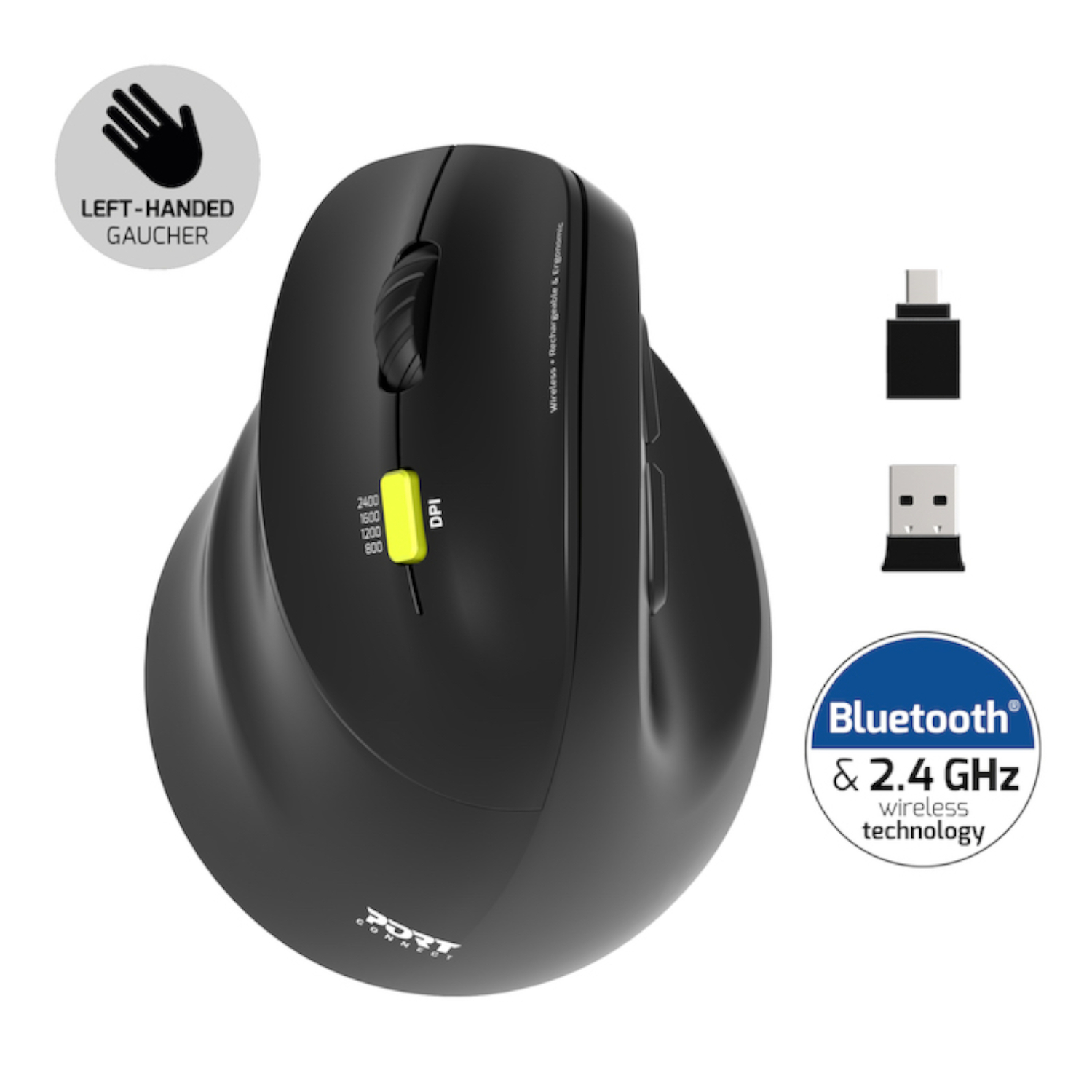 Port Designs Connect Ergo Shape Rechargeable Wireless Mouse - Image 2