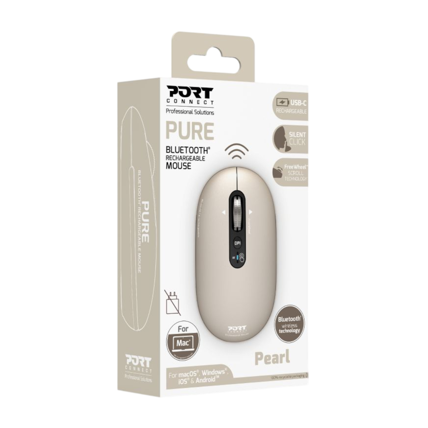 Port Designs Connect PURE MAC Rechargeable Wireless and Bluetooth Mouse - Pearl - Image 5